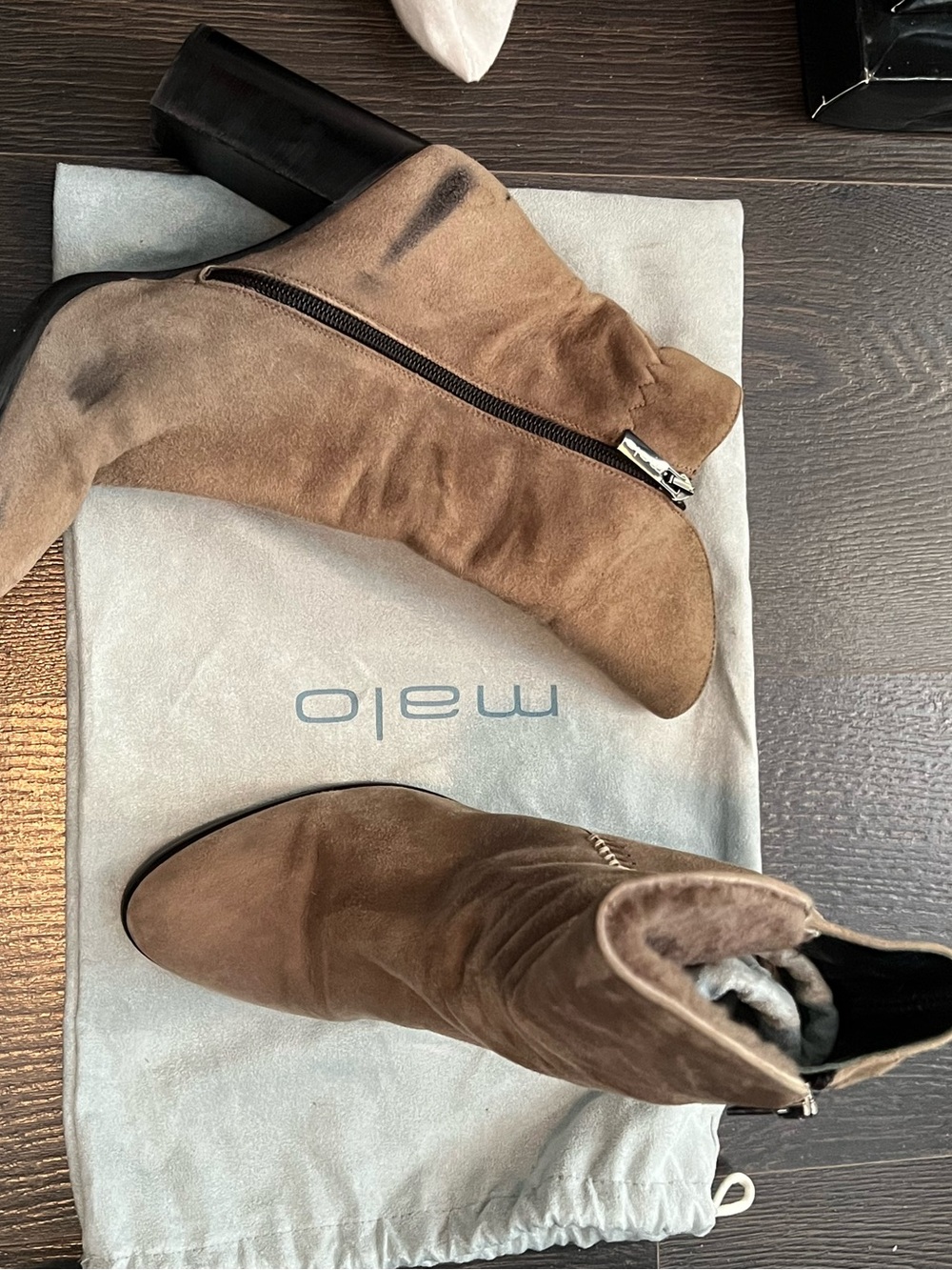 Malo Brown Suede Mid-Calf Zip Heel Boots